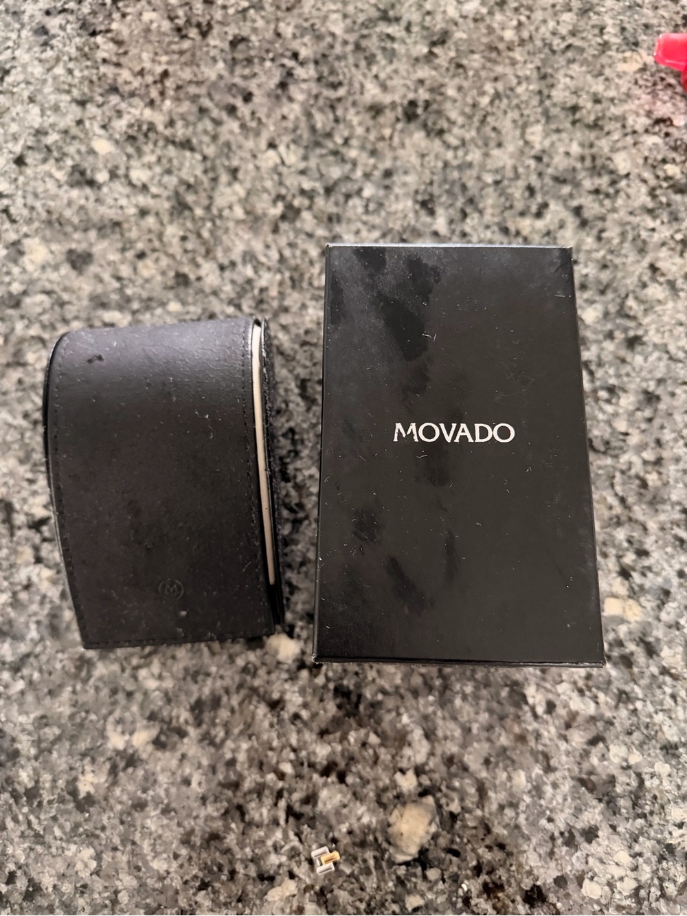 Movado Black Leather Watch with Case